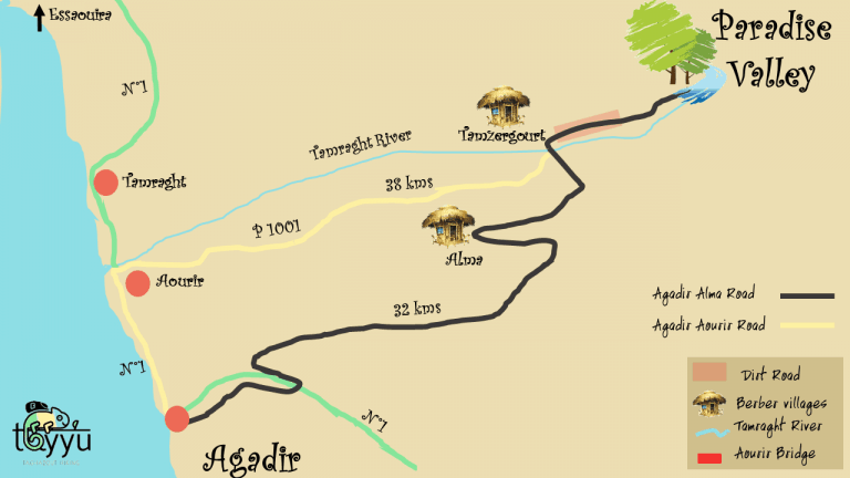 Agadir to Paradise Valley map