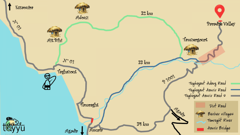 taghazout to paradise valley map